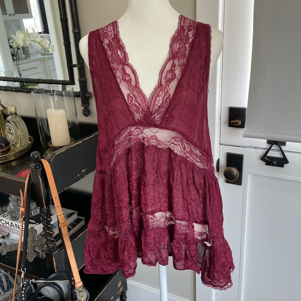 Burgundy Free People Lace Top